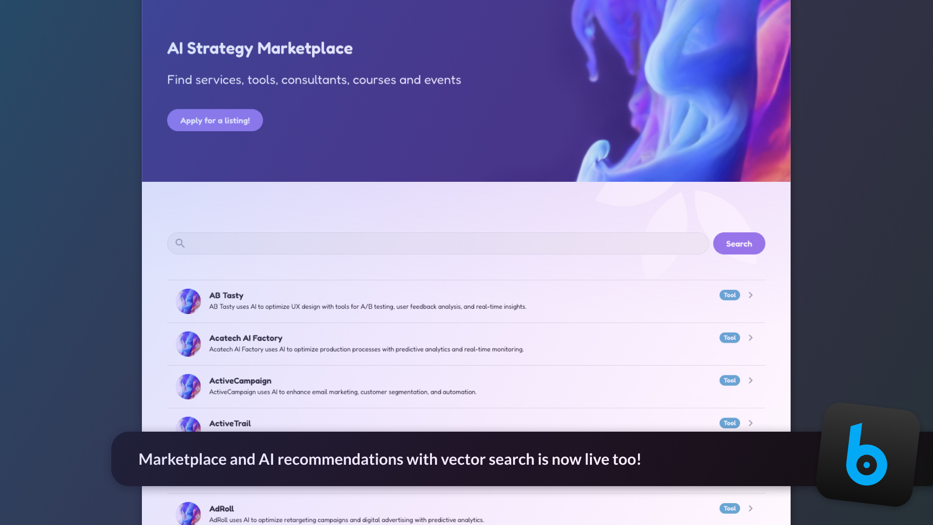 Screenshot showing the AI recommendations marketplace