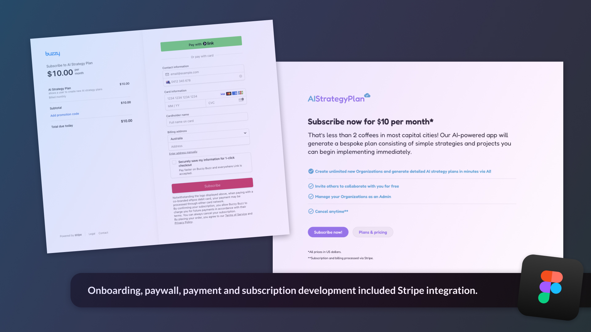 Onboarding, paywall, payment and subscription development included Stripe integration