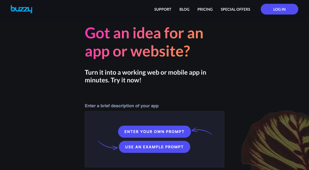 Buzzy homepage