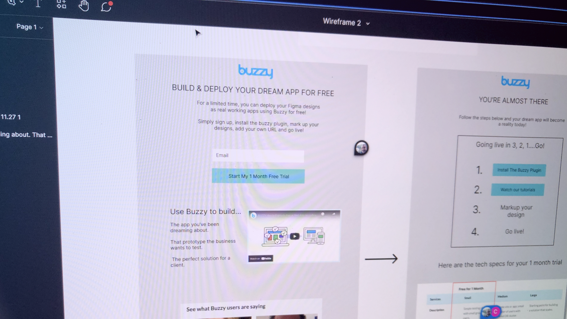 Screenshot of the wireframe in Figma.