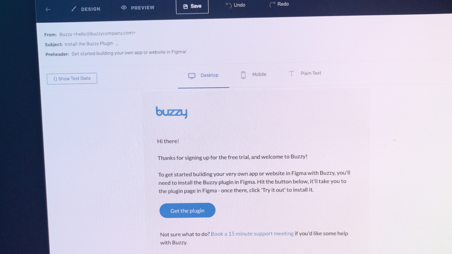 An email design in SendGrid.