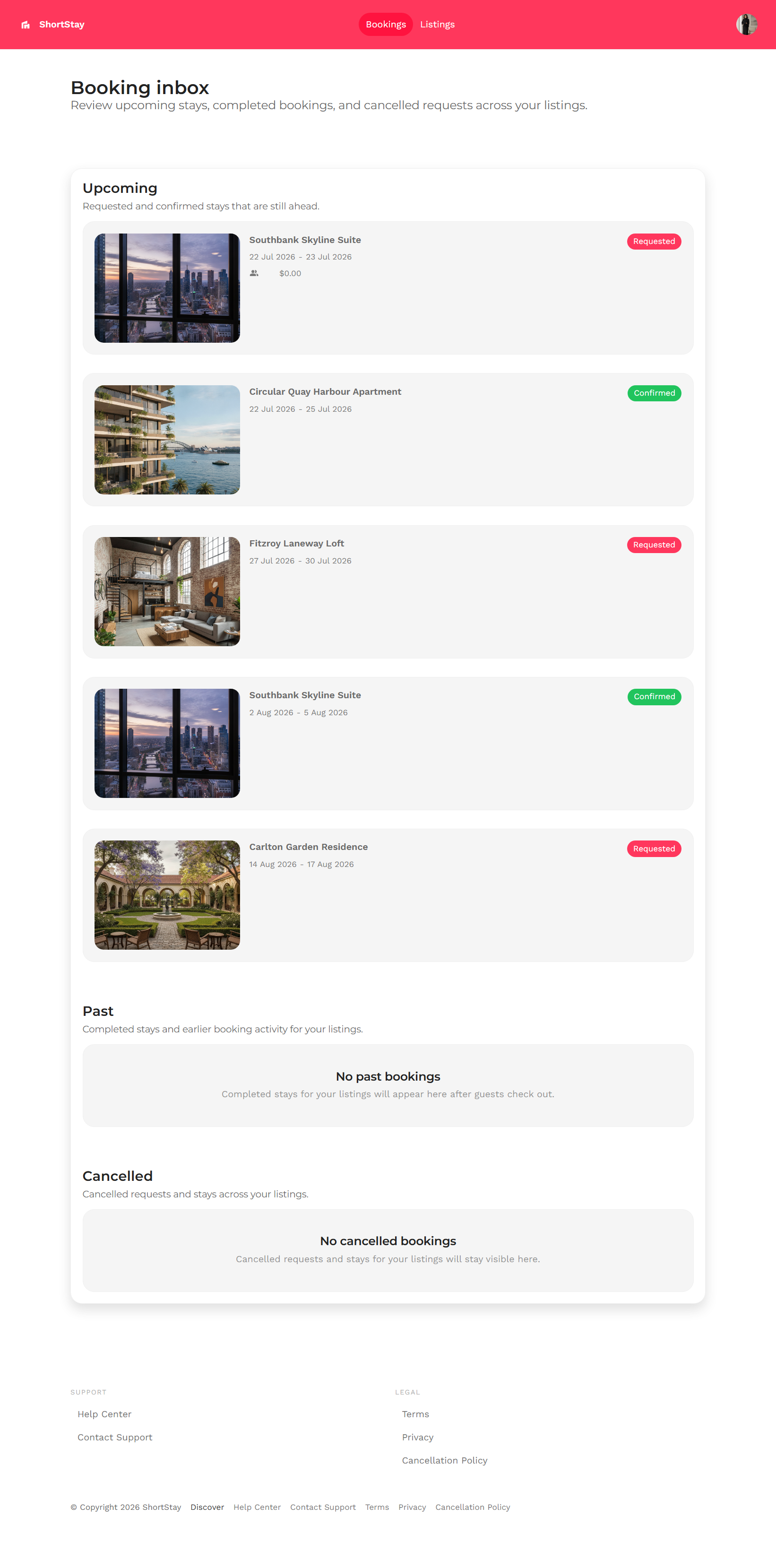 Buzzy example app dashboard for a short-stay booking product